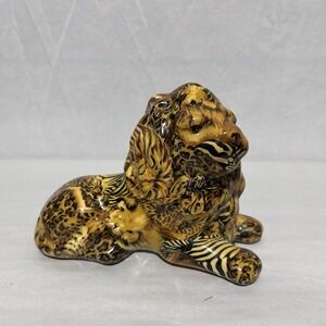 La Vie Safari Collection Glazed Ceramic‎ Lion Decoupage African Patchwork Wild